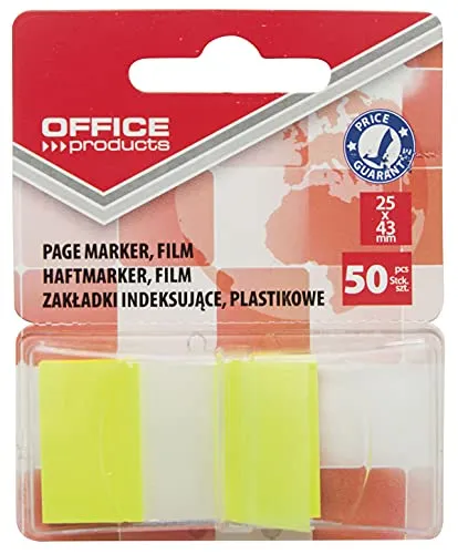 Office Products 14223121-06 Index Haftstreifen Standard Tabs Sticker Lesezeichen/Gelb/Mini-Haftmarker aus 60 µm PP-Folie/ 25x43 mm/ 1x50 Blatt/Textstreifen Beschreibbare
