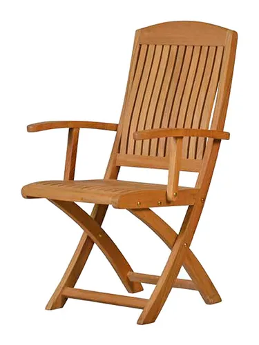 Teak Klappstuhl Brighton mit Armlehne - Hochwertiger Klappstuhl aus wetterfestem Teakholz, ideal für Balkon und Garten. Faltbar und platzsparend, perfekt für entspannte Stunden im Freien.