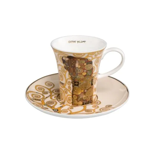 Espressotasse - Die Erfüllung von Gustav Klimt - Thermobehälter aus Fine Bone China Porzellan mit Jugendstil-Motiv, inklusive Geschenkverpackung – perfekt für Kunstliebhaber!