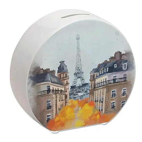 Eiffelturm in Paris Spardose in Wasserfarbenoptik Sparbüchse mit schönem Motiv Eiffelturm in Aquarell Herbst Allee sparen für die nächste Reise für Weltenbummler
