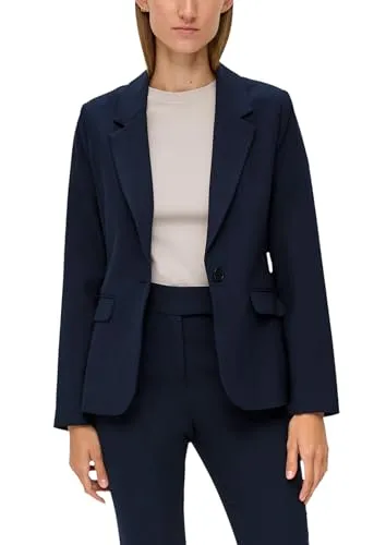 s.Oliver BLACK LABEL Blazer aus Viskosemix Navy 42 - Eleganter Damenblazer aus hochwertigem Viskosemix, schmale Passform mit Reverskragen und langen Ärmeln, ideal für stilvolle Anlässe.