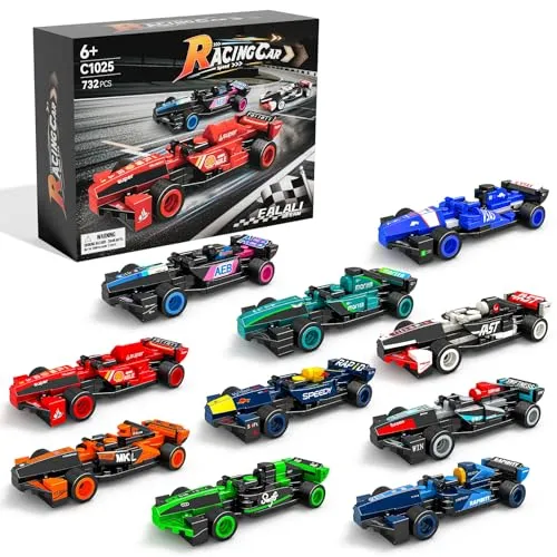 F1 Rennwagen Bauset 10er Pack, Technic F1 Modell Bauspielzeug für Kinder, Jungen & Mädchen, ab 6 Jahren, eine Überraschungsgeschenk für Rennsportfans