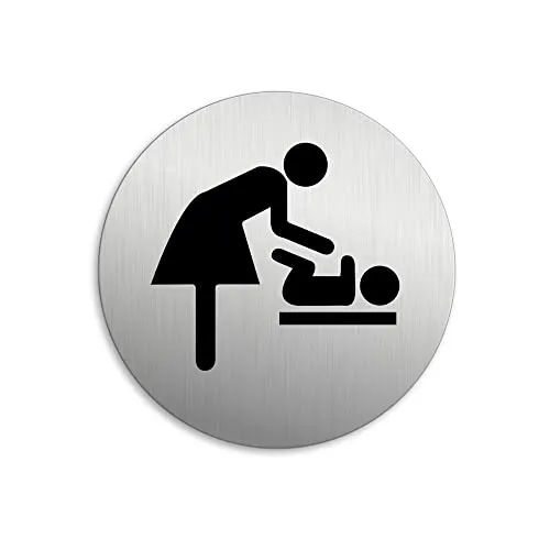 Schild Wickelraum Ø 75 mm Aluminiumschild vertikal gebürstet Edelstahloptik selbstklebend 8507-K