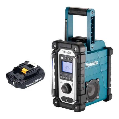 Makita DMR 116 A1 Baustellenradio mit Akku - Robustes Baustellenradio, das sowohl akkubetrieben als auch netzbetrieben genutzt werden kann. Inklusive 2,0 Ah Akku für flexible Nutzung überall.