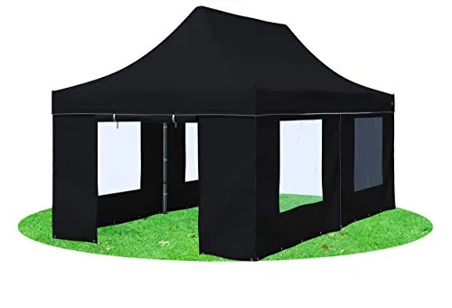 Stabilezelte Faltpavillon 3x6 Meter Premium mit Fensterseiten Schwarz