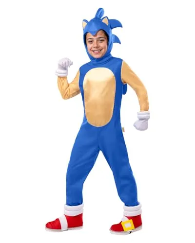 Funidelia Offizielles Sonic Deluxe Kostüm für Jungen und Mädchen, Videospiel Blauer Igel Anzug Kinder, Karneval, Halloween und Partys – Größe 7-9 Jahre