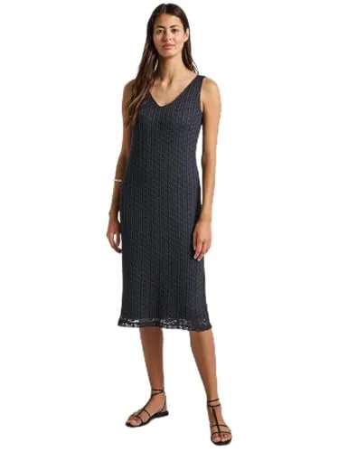 STREET ONE Damen Spitzenkleid 1408787, Deepwater Blue, Größe 42 - Freizeitkleid für Damen mit knielanger Passform, gerundetem V-Ausschnitt und ärmellos. Der angenehme Baumwollmix macht es zum idealen sommerlichen Hingucker.