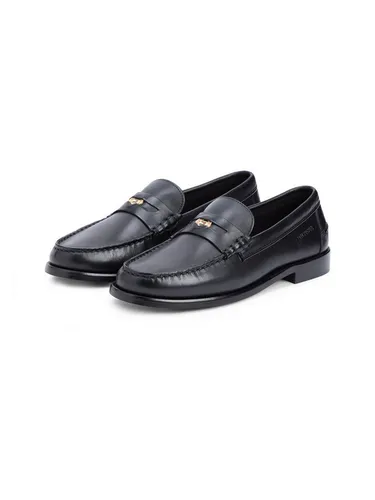 Tommy Hilfiger HILFIGER PENNY CRUST LTH LOAFER – Eleganter Businessschuh - Schwarzer Loafer mit Zierriegel, ideal für besondere Anlässe. Aus hochwertigem Leder, gepolsterte Innensohle für Komfort. Bitte eine Größe größer bestellen.