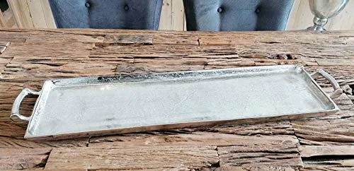 MichaelNoll Luxus Servierbrett aus Aluminium Silber mit Griffen XXL - Servierplatten aus handgefertigtem Aluminium in vier Größen – ideal für Deko und Transport, pflegeleicht und zeitlos elegant.