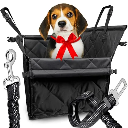 Retoo Hunde Autositz Extra Stabiler, Verstärkte Wände und Befestigungsgurten, Hundeautositz mit Tasche, Hundesitz für Kleine bis Mittlere Tier, Haustierautositz 60 x 50 x 44.5 cm, Schwarz