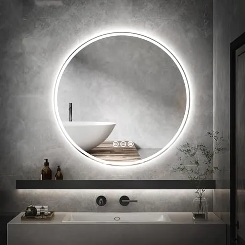 Yorbay Badspiegel mit Beleuchtung 60cm - Badezimmer Wandspiegel mit 3 einstellbaren Lichtfarben (3000K-6000K) und Anti-Nebel-Funktion für klare Sicht und modernes Design.