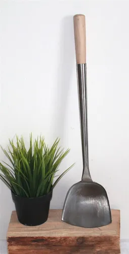 Wokwender flach Schöpflöffel Pfannenwender Wok Spatel Edelstahl L 46 cm 05