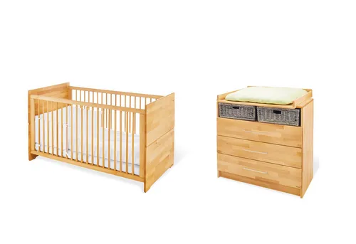 Pinolino® Babymöbel-Set „Natura“ 2-tlg. - Breite für mehr Stauraum - Kinderzimmer-Sets aus geöltem Buchenholz, umweltfreundlich und pflegeleicht, ideal für eine naturnahe und gemütliche Babyzimmergestaltung.