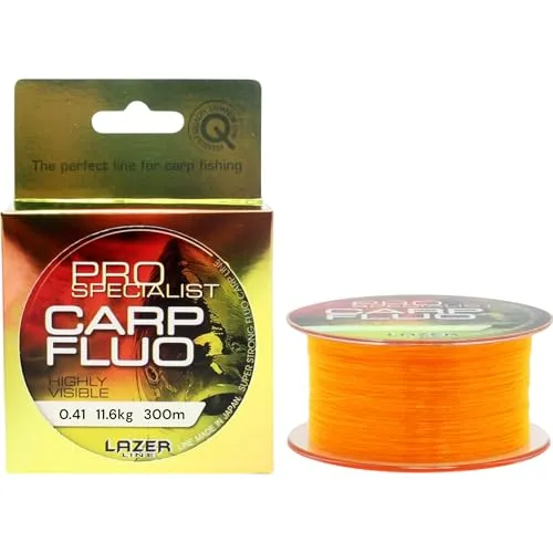 LAZER LINE CARP FLUO Monofil Angelschnur 300m DIA 0,41mm Test 11,6kg - Fluoreszierendes Orange Schnur - Method Feeder Karpfenangeln - Grundangeln - Monofilament Angelsehne - Karpfen Nylonfaden Vorfach