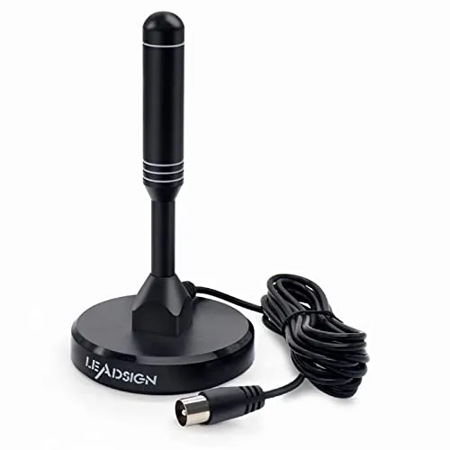 LEADSIGN Tragbare DVB-T/DVB-T2 TV-Antenne für Innen- und Außenbereich, mit Magnetfuß & 2m Kabel, hohe Verstärkung, für alle DVB-T2 Geräte (Noir)