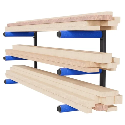 Wandhalterung Werkstattregal Holzregal 3 Ebenen Blau in schwarz von QLS