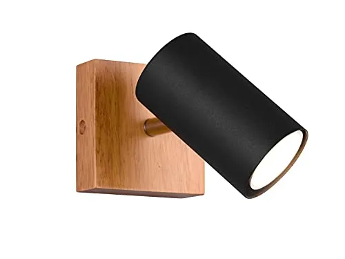 meineWunschleuchte 1-flammiger Wandstrahler mit Holz, Spot Schwarz matt, Höhe 16cm