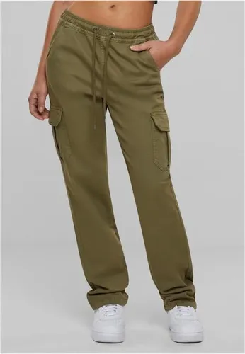 Urban Classics Damen Hose High Waist Twill Cargo Pants in Tiniolive 3XL - Damen-Hosen mit modischem High Waist Design und praktischen Cargo-Taschen, ideal für einen lässigen Look und hohe Tragekomfort.