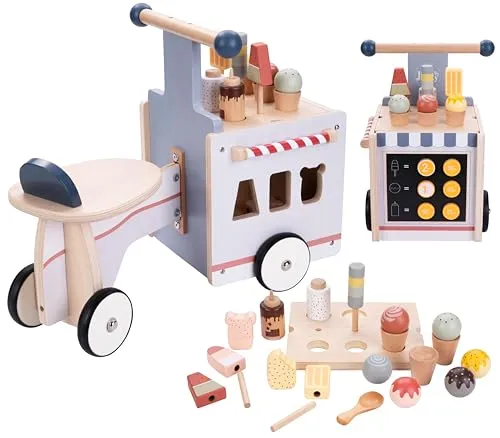 Engelhart - 640040 - Holz-Roller „Eisverkäufer“ - Multifunktionelles Spielzeug - Ab 12 Monaten
