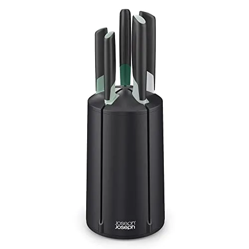 JOSEPH JOSEPH Elevate 5 Karussell-Messer Grün - 5-teiliges Messerset mit drehbarem Block, japanische Edelstahlklingen und hygienisches Design für einfache Handhabung in der Küche.