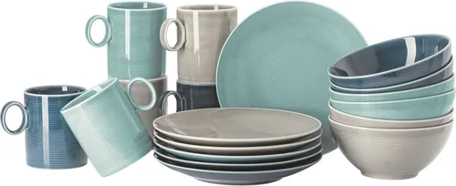 Thomas Kaffeeservice 18-tlg. LOFT NORDIC COLOURS - Elegantes Porzellan-Set für 6 Personen, harmonische Farbnuancen in Türkis, Dunkelblau und Greige, spülmaschinen- und mikrowellengeeignet – ideal für stilvolle Frühstückstafeln.