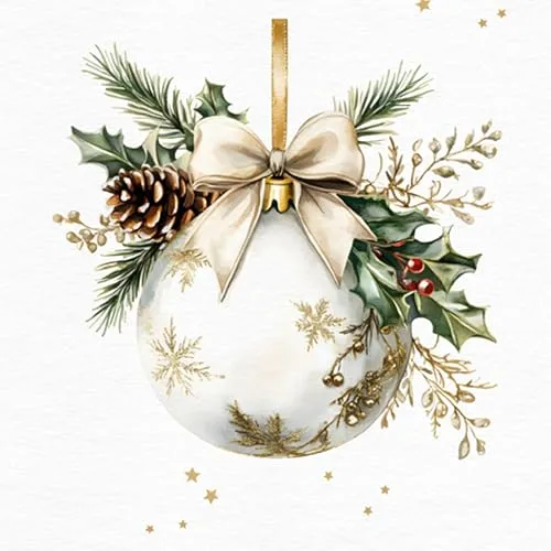 ti-flair 20 Servietten Weiße Christbaumkugel als Tischdeko. Papierservietten mit Motiv. Auch für Decoupage und Serviettentechnik 33x33cm
