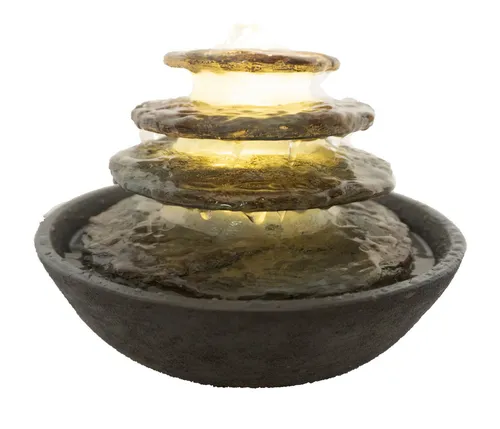 Dehner Zimmerbrunnen Hoku – Dunkelgrau mit LED-Beleuchtung - Eleganter Indoor Zimmerbrunnen aus Polyresin, ca. 24.5 cm hoch, mit stimmungsvollem LED-Licht – ideal für eine entspannende Atmosphäre in Ihrem Zuhause.