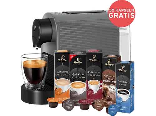 TCHIBO Pure plus + 50 Kapseln Kapselmaschine Grau