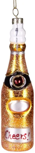 BRUBAKER Christbaumschmuck Handbemalte Weihnachtskugel Champagnerflasche, schöner Weihnachtsanhänger aus Glas, mundgeblasenes Unikat - 15 cm