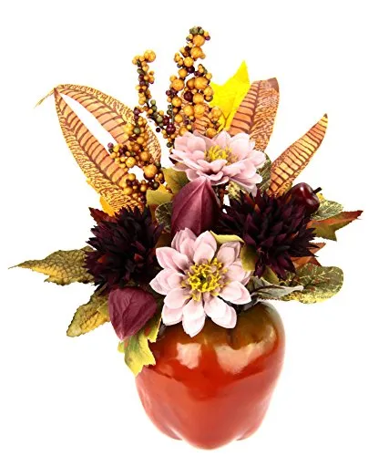Künstliches Chrysanthemen Gesteck im Apfeltopf – Herbstdeko 28 x 20 x 16 cm