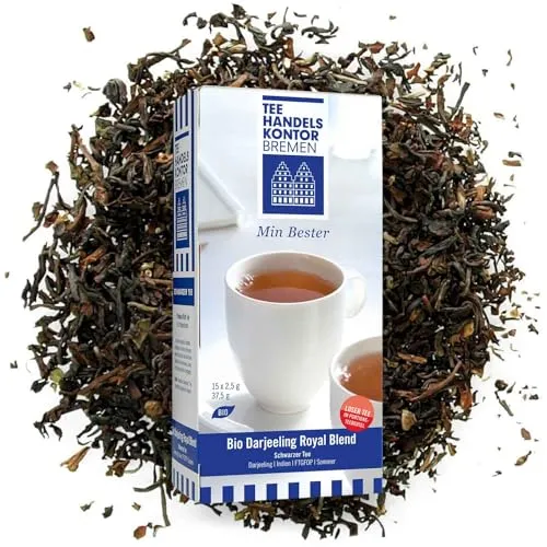 Schwarzer Tee Darjeeling - 15 x 2,5 g Teebeutel - Min Bester Bio Darjeeling Royal Blend - Tee in Spitzenqualität und traditioneller Herstellung - 37,5 g Tee - TEE HANDELSKONTOR BREMEN