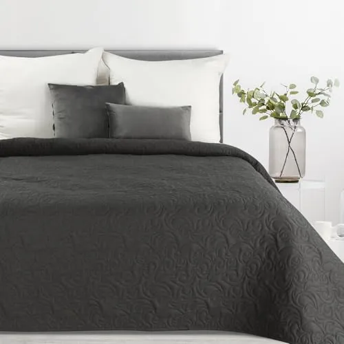 Eurofirany Gesteppte Decke, dekorativer Bettüberwurf, Allzweckdecke, Überwurf, Couchdecke, Tagesdecke, Doppelbett, Ehebett, Einzelbett, Sofadecke, Lein-Optik (Anthrazit, 200x220 cm)