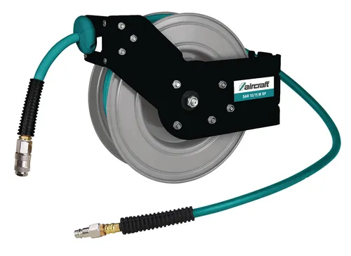 Druckluft-Schlauchaufroller Aircraft SAR 10/15 M R - 15m Schlauch für flexible Nutzung - Sonstige Kategorie: Robuster Metallaufroller mit schwenkbarem Bügel für Wand- oder Deckenmontage, ideal für eine ordentliche und platzsparende Schlauchaufbewahrung.