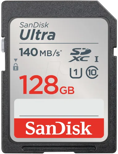 SanDisk Ultra SDXC UHS-I Speicherkarte 128 GB - Schnelle Datenübertragung bis 140 MB/s, ideal für Full HD-Videos, wasserdicht und robust