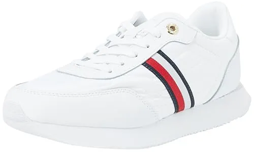 Tommy Hilfiger Damen Runner Sneaker Essential Runner Global Stripes aus Leder, Weiß (41) - Damen-Sneaker aus 100% Leder, stilvolles Design mit Tommy Hilfiger Branding, ideal für jeden Anlass und hohen Tragekomfort.