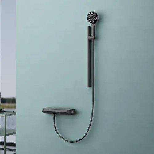 doporro Duschsystem mit Handbrause und 3 Strahlarten - Elegante Duscharmatur in Matt Weiß/Grau für Badewanne oder Dusche. Integrierte Überkopf- und Handbrause mit drei Sprühmodi für individuellen Komfort. Hochwertiger Messingkörper für Langlebigkeit.