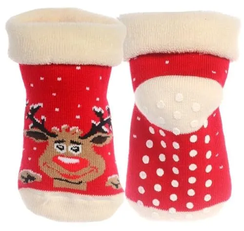 La Bortini Thermosocken für Babys und Kinder – Rutschfeste Antirutschsocken mit Noppen – Warme Weihnachtssocken Kuschelige Genoppte Wintersocken (DE/NL/SE/PL, Numerisch, 29, 31, Regular, rot)