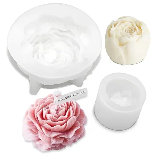 Stück Silikonform Blumen Kerzenform Silikon 3D Kerzenform Pfingstrose Blumen Kerzen Silikonform für die Herstellung von handgefertigten Duftkerzen, Seifen, Gips Harzhandwerk, etc. 2