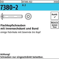 Flachkopfschraube ISO 7380-2 Bund/Innen-6kt M8x 16 A 2 200 Stück