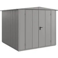 Gartenhaus Hörmann EcoStar Elegant-S Typ 2 RAL9007 - Gartenhaus mit Doppeltür, aus robustem Metall in elegantem Grau, ideal für Gartenutensilien und als stilvolles Outdoor-Element.