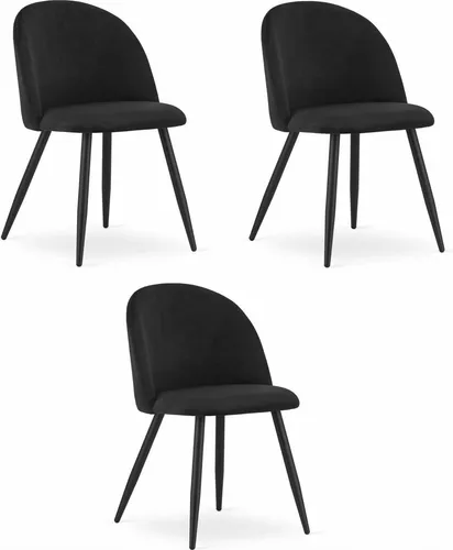 Bello Stuhl – Schwarzer Samt mit schwarzen Beinen (Set von 3)