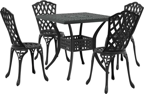 vidaXL Gartentisch Set 5 Teile Schwarz Gussaluminium - Traditionelles Gartenmöbelset aus robustem Gussaluminium, ideal für entspannte Stunden im Freien. Mit einem eleganten Design und stabiler Konstruktion, perfekt für Gartenpartys oder ruhige Teestunden.