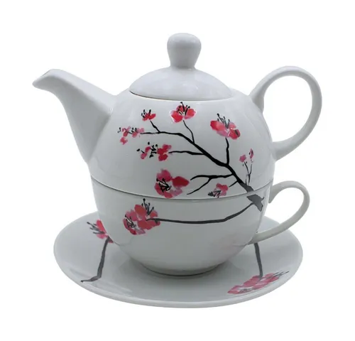 Dekohelden24 Teekanne im japanischen Stil - Tea-for-One - Romantische Teekanne aus glänzendem Porzellan mit floralem Dekor, ideal für gemütliche Teestunden. Handwäsche empfohlen, perfekt für den Innenbereich.