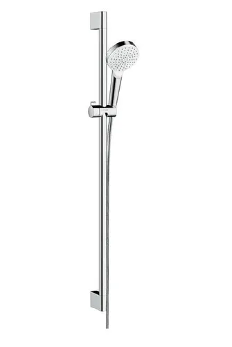 hansgrohe Crometta 1jet Brauseset 26537400 - Brausegarnituren mit 100 mm Rain Brausekopf, 90 cm verchromter Brausestange und drehbarem Schlauch für mehr Komfort und Flexibilität beim Duschen.