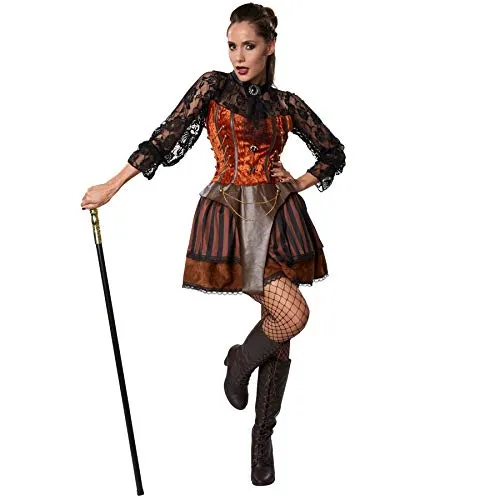 tectake® Frauenkostüm Steampunk Gräfin - Kostüme für Karneval, majestätisches Design im viktorianischen Stil mit mechanischem Retro-Charme, ideal für Mottopartys und besondere Anlässe.