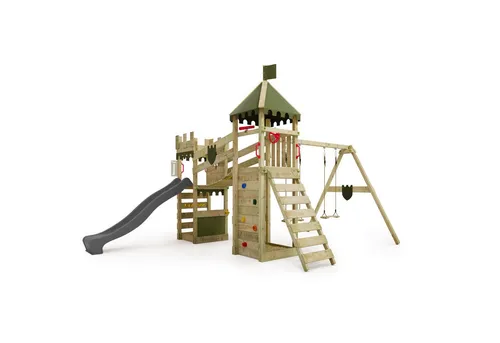 FATMOOSE Spielturm RiverRun Ritterburg-Kletterturm mit Schaukel - Spieltürme mit extremer Witterungsbeständigkeit und 10 Jahren Garantie* für maximalen Spielspaß im Freien. Ideal für kreative Abenteuer im eigenen Garten!