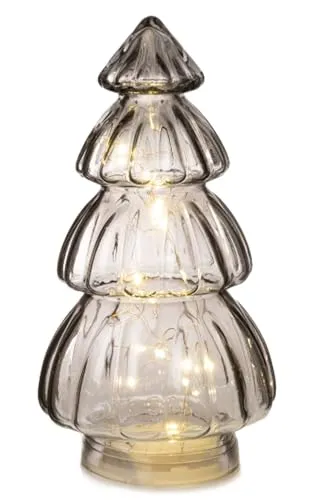 Dragimex Lampe Tanne aus Glas, grau H:28 cm (20er LED Lichterkette) Deko Lampe Weihnachten, Adventsdeko Tannenbaum, Weihnachtsbaum