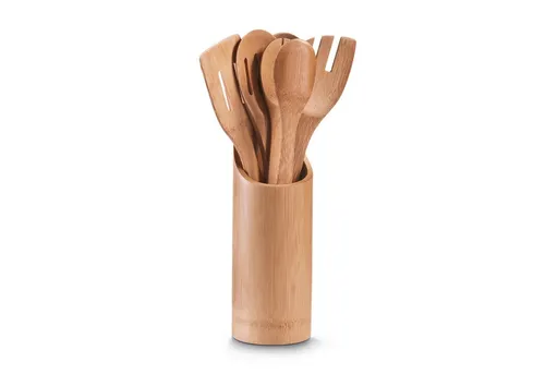 Neuetischkultur Besteckhalter Küchenutensilienhalter-Set, 7-teilig Bambus, (Set, 7-tlg., 1 Köcher, 1 Zange, 2 Pfannenwender, 3 Kochlöffel)