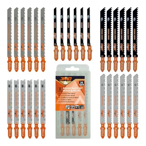 JMD 30 Stück T101B T111C T119BO T118A T127D Stichsägeblätter Metall Holz Mix Stichsägeblätter Set zum Schneiden von Metall Holz Stichsägeblättern, kompatibel mit Bosch Dewalt Makita Milwaukee usw