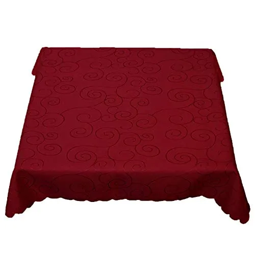 texpot Ornament Tischdecke mit Ranken und Bogenrand Bügelfrei(130 x 220 cm, rot)